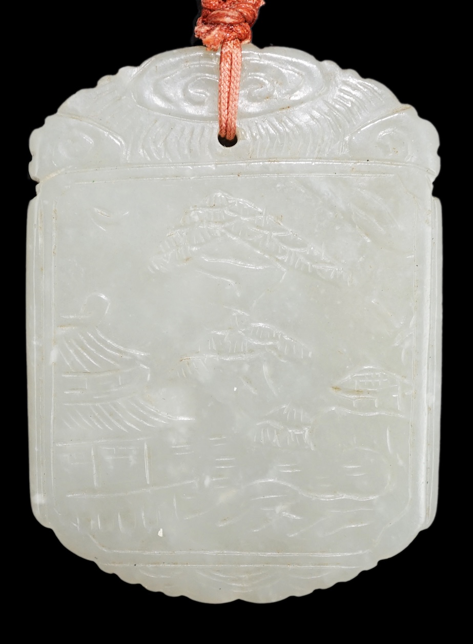 An unusual Chinese pale celadon jade plaque, 19th century